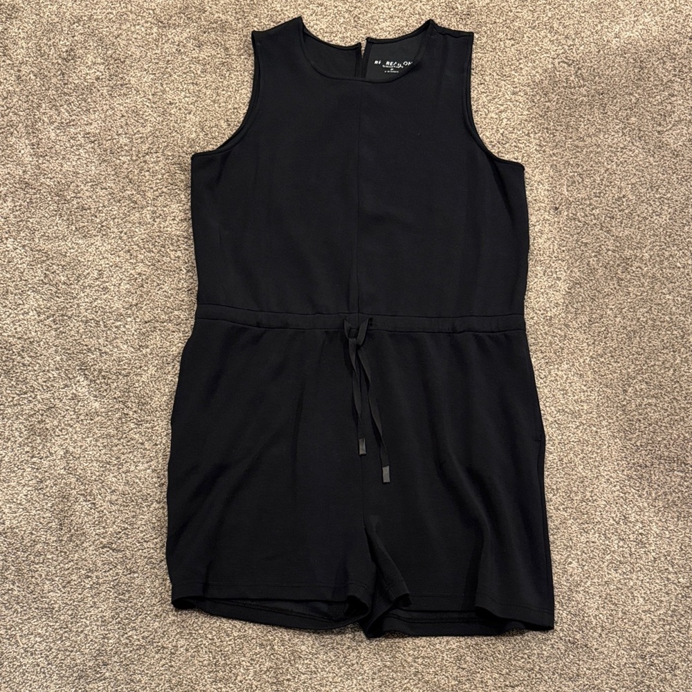 Girls Black Sleeveless Romper with Drawstring Waist